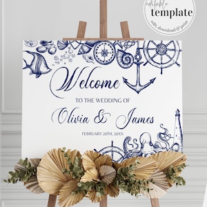 Nautical Wedding Welcome Sign for Beach Wedding Bridal Shower or Baby Shower Party #071