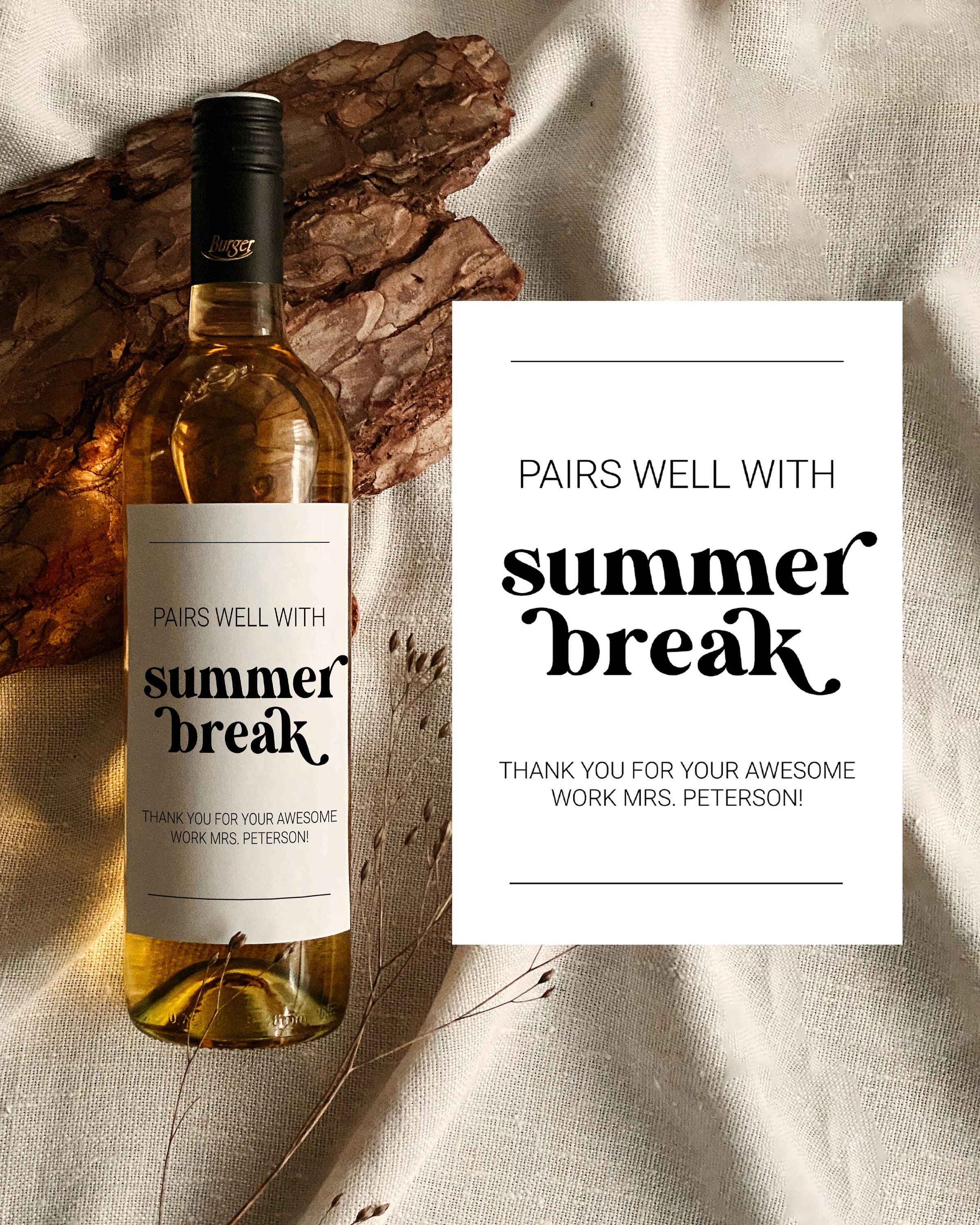 Pairs Well With Summer Break Printable Teacher Wine Label Etsy
