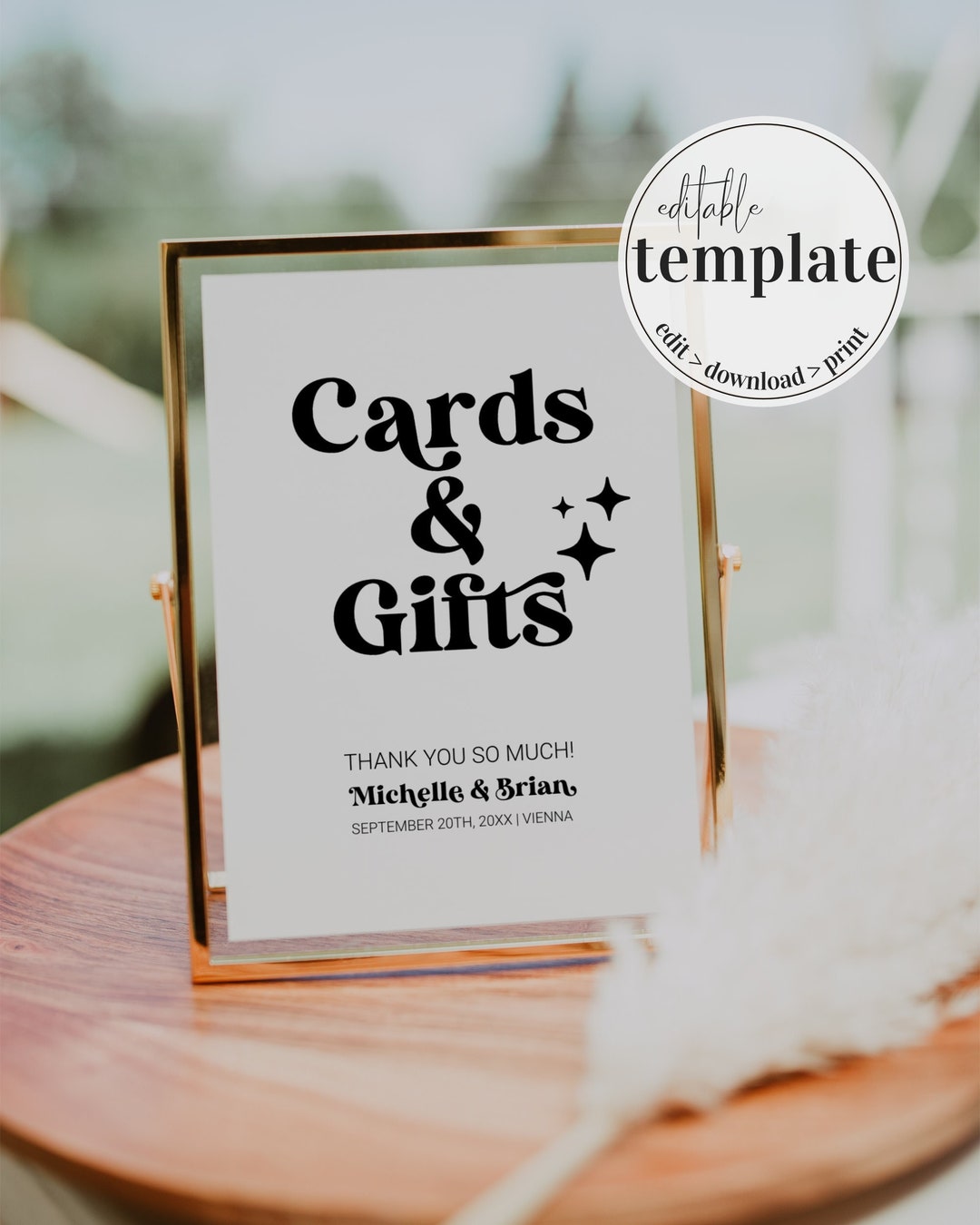Cards and Gifts Wedding Sign Printable Template for Retro Bridal Shower ...