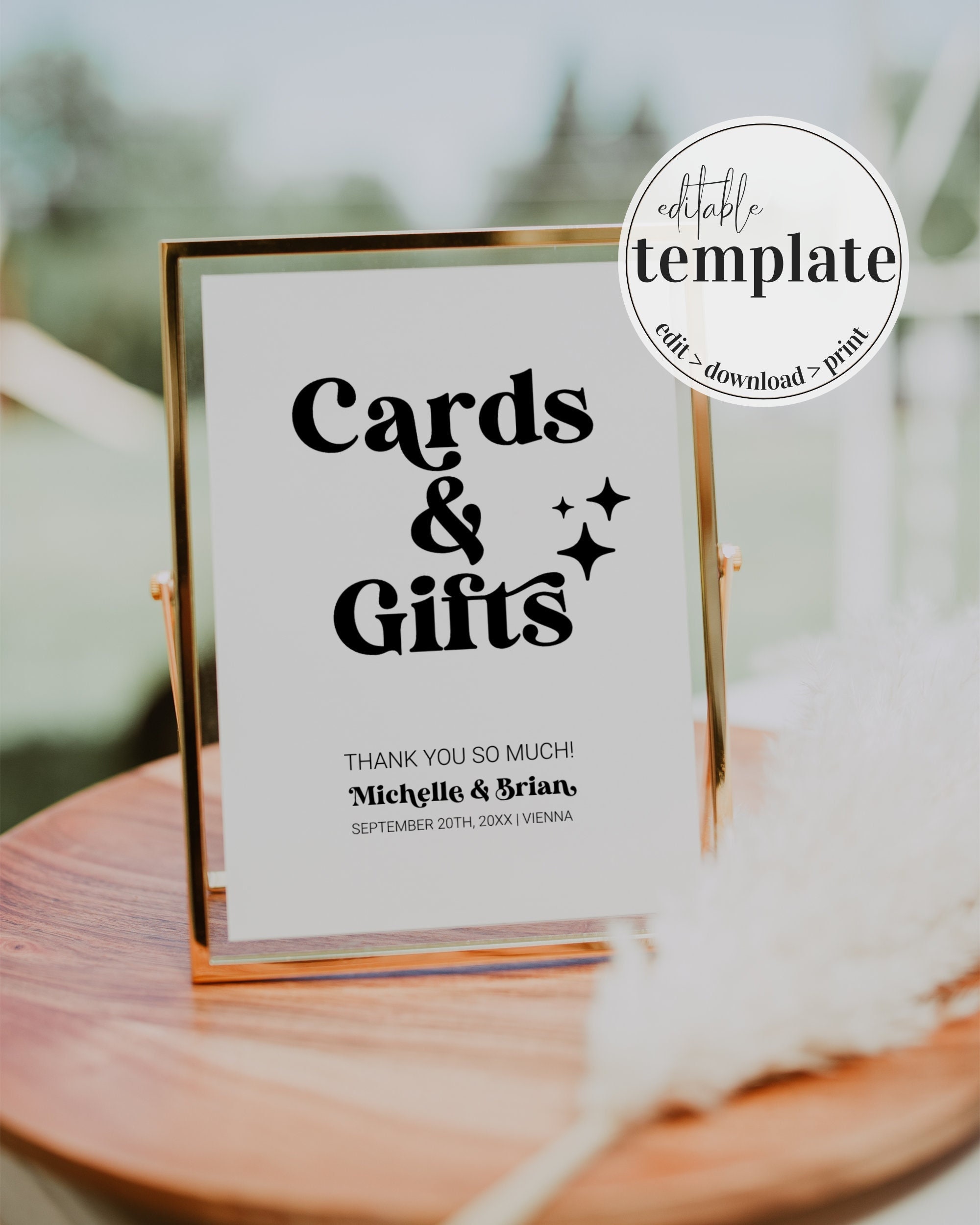 Cards and Gifts Wedding Sign Printable Template for Retro Etsy
