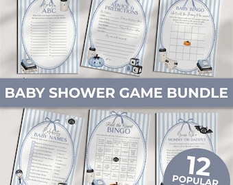 Halloween Baby Shower Games Bundle, Blue Little Boo Boy Activity Cards, Editable Template 089HA-BSGAMEB