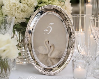 Oval Swan Table Numbers, Vintage Fine Art Wedding Cards, Romantic Old Money Reception Template