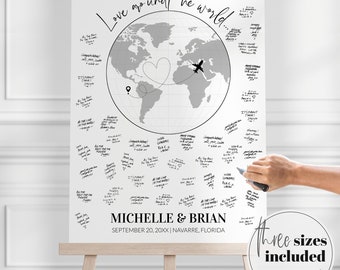 Globe Guestbook Sign Template, Travel Themed Wedding Guestbook Alternative with World Map 072W-GUBK-SIGN
