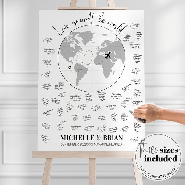 Globe Guest Book for Destination Wedding | Guestbook Sign Template Travel Themed Wedding | Guestbook Alternative | Printable Template #072w