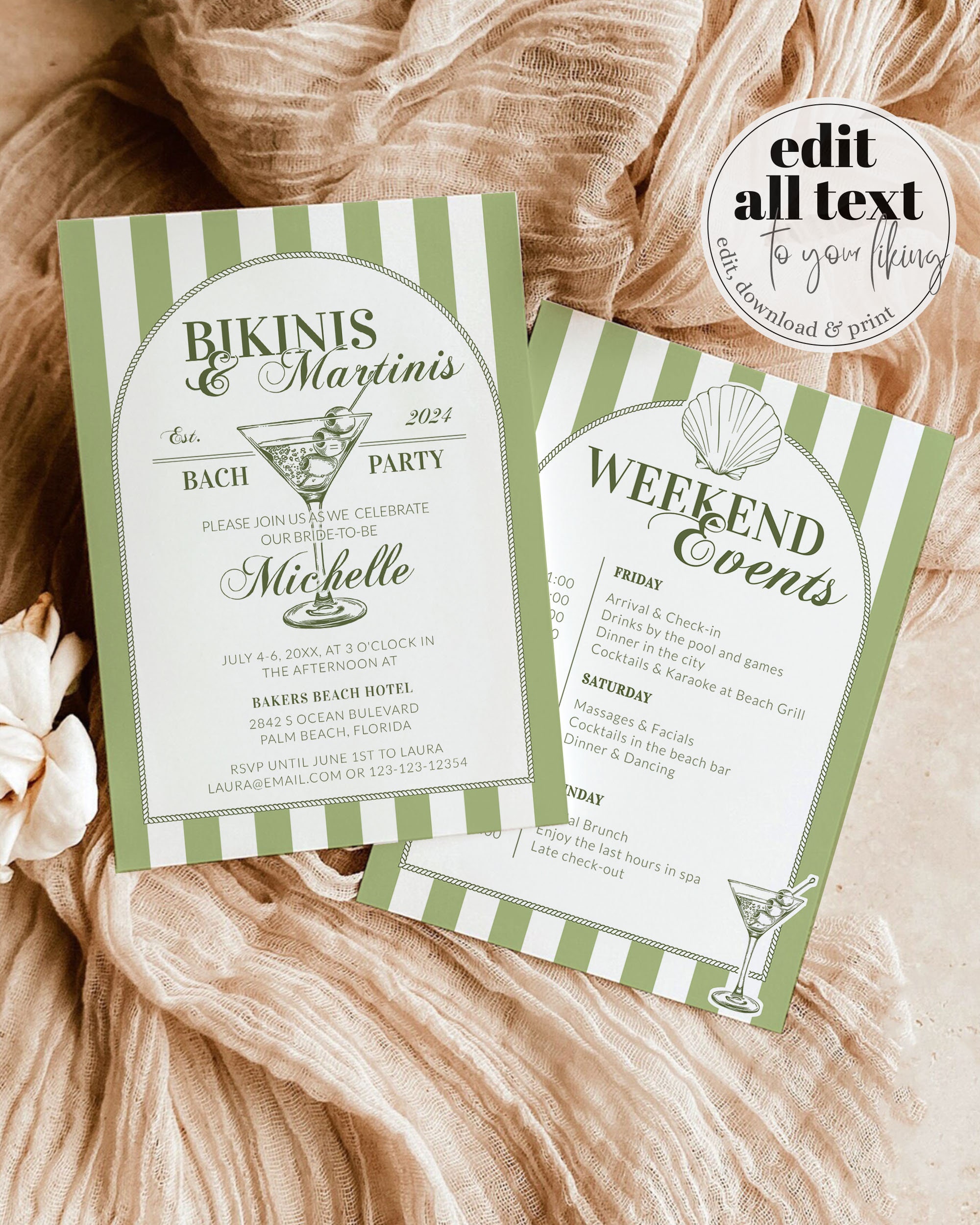 Bikinis and Martinis Bachelorette Itinerary, Dirty Martini Hen Do Invitation, Drunk in Love Girls Weekend Trip Tini Bachelorette Invite #072