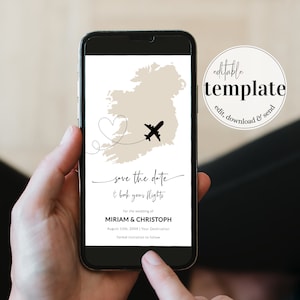 IRLANDA - Plantilla editable para guardar la fecha de la boda de destino digital / invitación de boda con pasaporte / invitación de boda con temática de viajes n.° 072w
