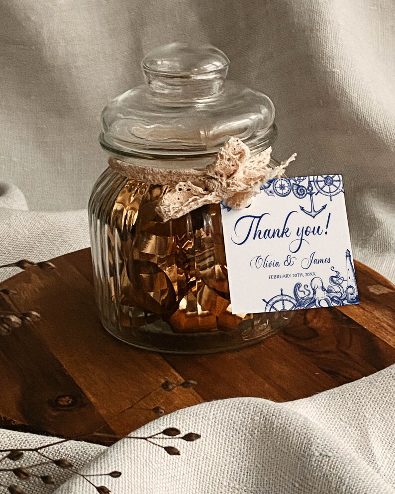 Nautical Favor Tags Template, Beach Wedding Thank You Labels, Bridal ...