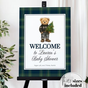 Vintage Christmas Polo Teddy Baby Shower Welcome Sign Lauren Baby Shower Decoration Sign Boy Santa Baby XMAS Bear Welcome Sign Template #068