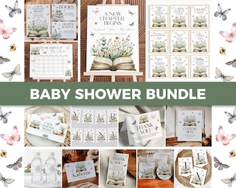 Storybook Baby Shower Bundle, A New Chapter Begins Baby Shower Invitation, Gender Neutral Book Themed Baby Shower Butterfly Template #072