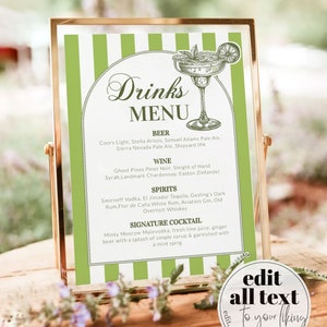 Enseigne de modèle de carte de boissons Margs & Matrimony Bar, carte de cocktails Margarita pour la douche nuptiale de Tequila Beach, modèle imprimable #072