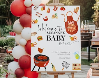 Baby-Q Welcome Sign Template, Backyard BBQ Baby Shower Decor Printable 073BBQ-WLCM