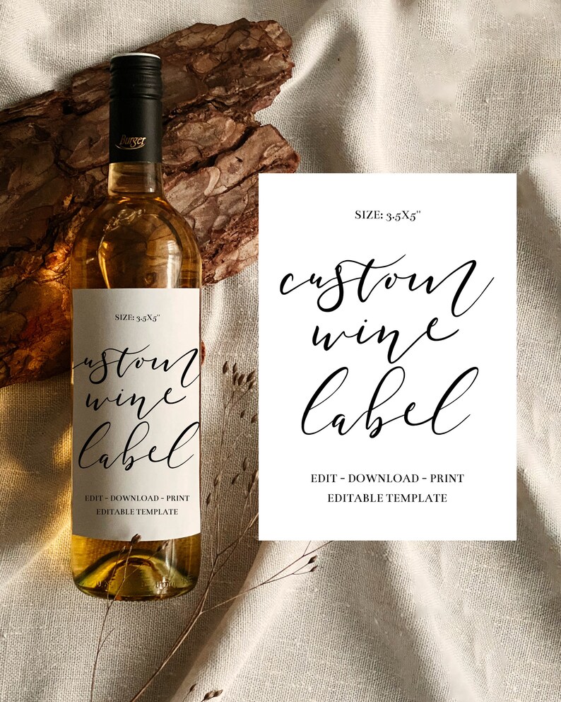 Custom Wine Label Template Editable Announcement Template for Etsy