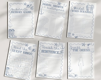 Coastal Cowgirl Bachelorette Games Bundle, Beach Bridal Shower Printable Set 024CC-BACHGAMEB
