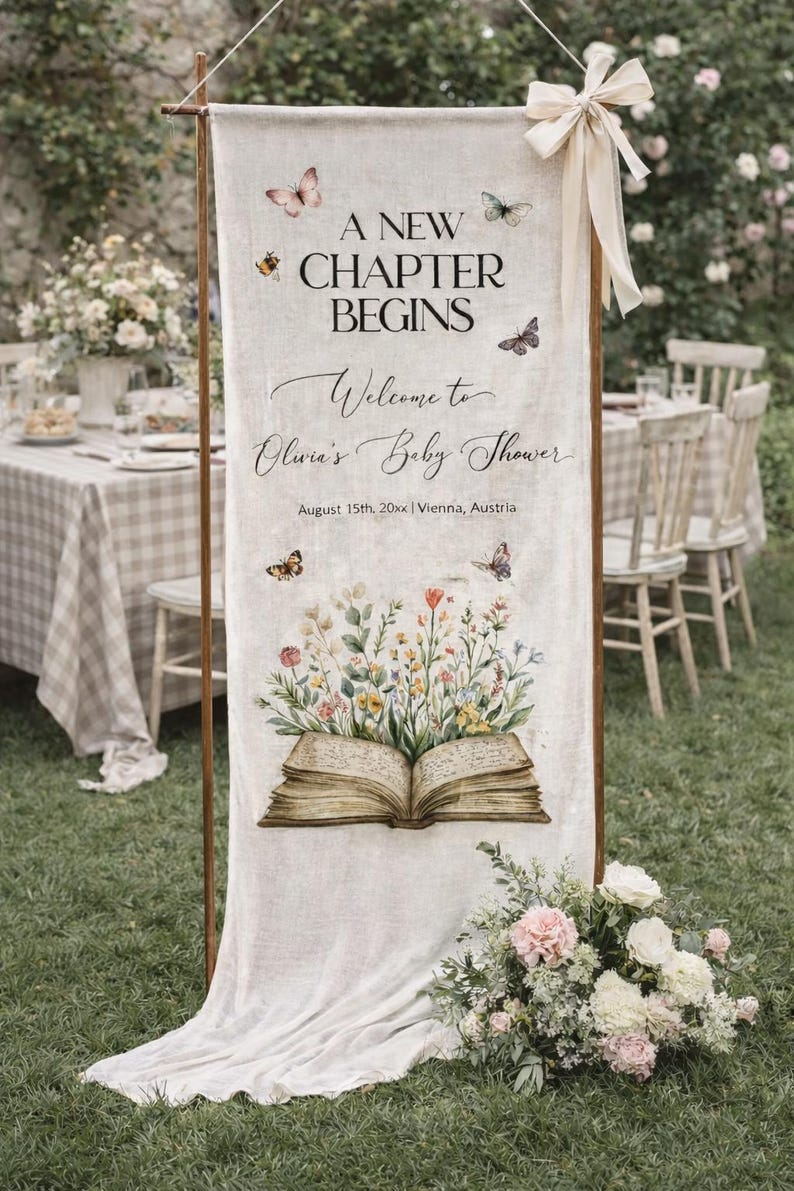 Storybook Wall Tapestry Welcome Banner, New Chapter Begins Linen Sign ...