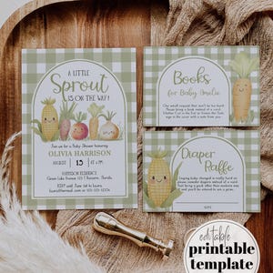 A Little Sprout Baby Shower Invite Editable Green Locally Grown with Love Baby Sprinkle Invitation for Farmers Market Shower Printable #068