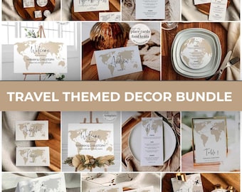 Destination Wedding Decorations Bundle, Travel Theme Welcome Sign Set, Boho Editable Printable Template 072W-WEDBUN