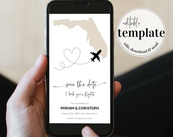 FLORIDA Digital Passport Invitation for Destination Wedding Save the Date | Travel Themed Wedding Invite | Editable Template #072w