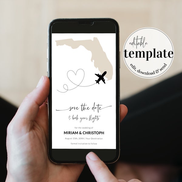 FLORIDA Digital Passport Invitation for Destination Wedding Save the Date | Travel Themed Wedding Invite | Editable Template #072w