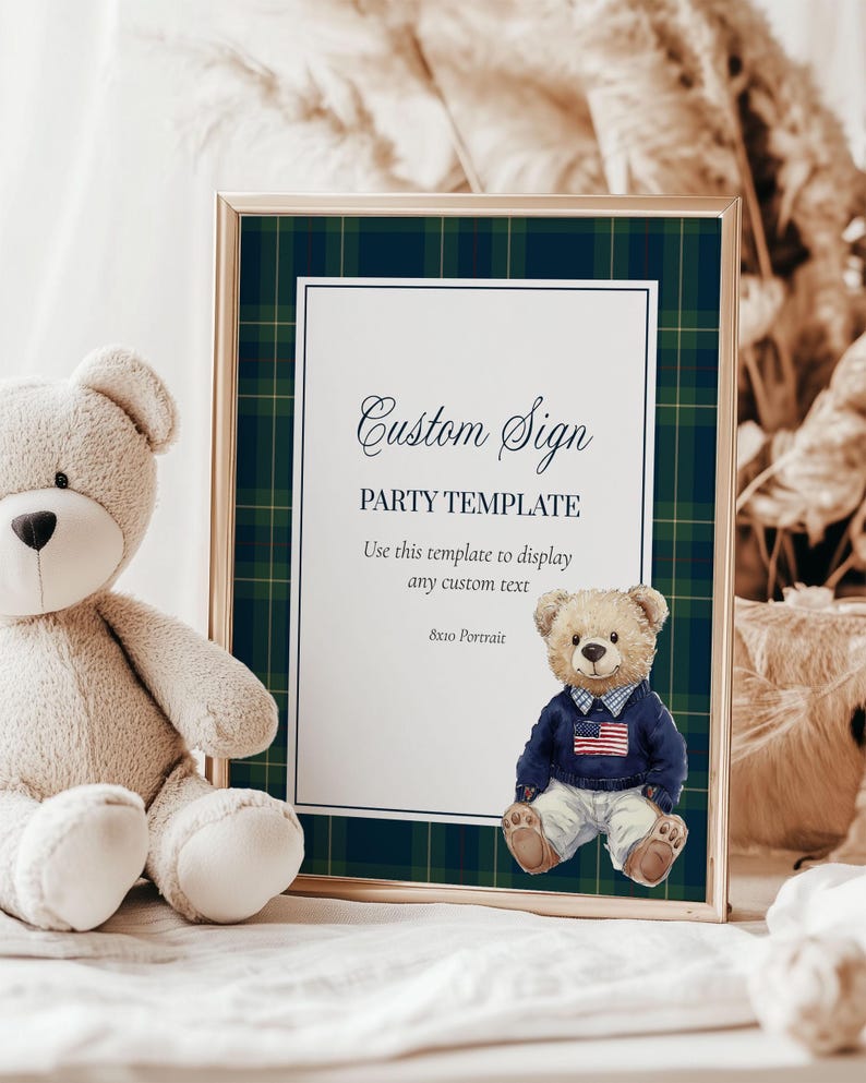 Vintage Polo Teddy Bear Custom Sign for Baby Shower Decorations Boys or Girls Luxury Bear Baby Shower Editable Sign Template #068 - TheLovebirdsDesign