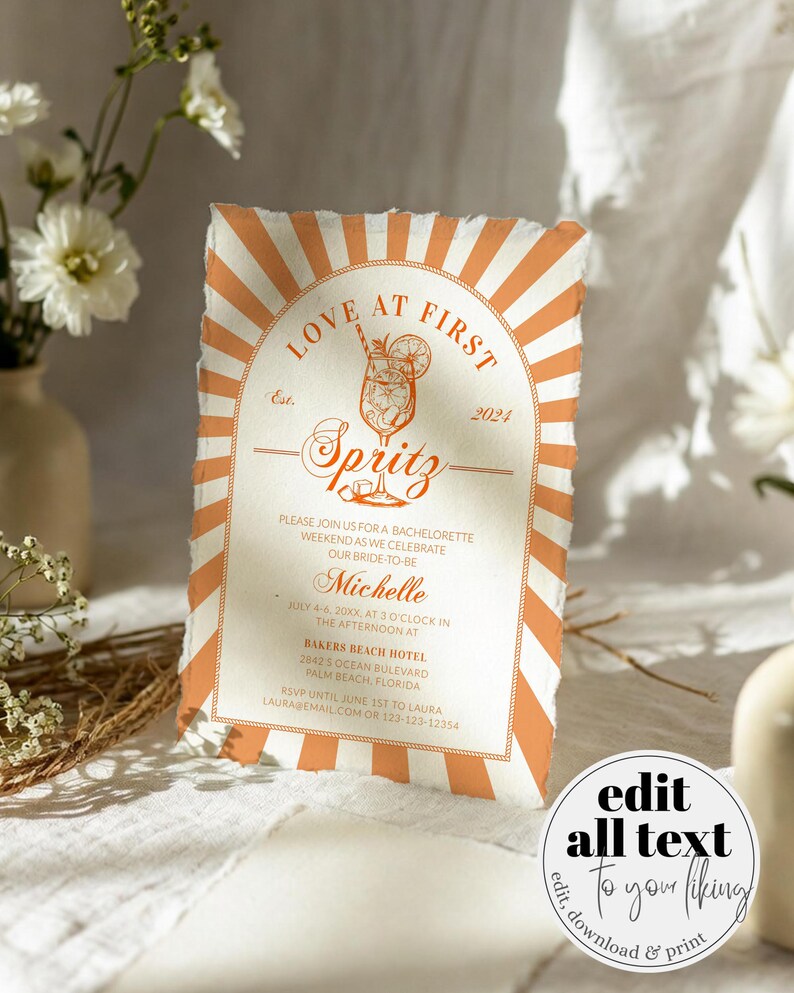 Italian Spritz Bachelorette Itinerary, Love at First Spritz Weekend Party Template 027AS-BACHINV image 19