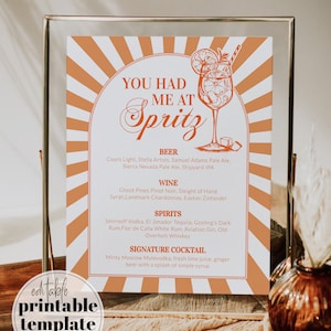 Liebe zuerst Spritz Themed Bar Menü Schild, das ist Amore Italienische Spritz Cocktail Getränkekarte You Printable Template #072