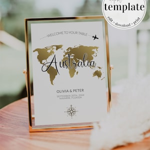 Numeri da tavolo a tema viaggio per matrimonio a destinazione, decorazioni per matrimonio passaporto con mappa del mondo dorata #072g