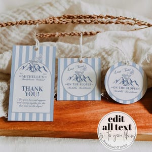 Etiquetas de recuerdo para despedida de soltera de invierno, etiquetas de agradecimiento para despedida de soltera estilo disco, etiqueta de regalo para club social de fiesta de esquí de montaña n.° 072