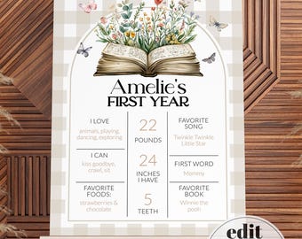 One for the Books Milestone Sign Template, Chapter ONE First Birthday Year Board 077GI-MISI