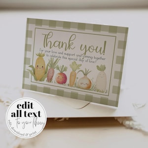 A Little Sprout babyshower bedankkaartsjabloon groen lokaal geteeld met liefde babystrooi bedankje Farmers Market Shower #068