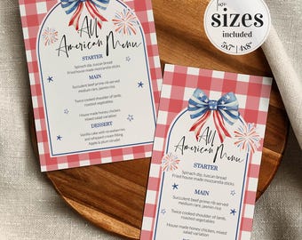 All American Bride BBQ Menu, Red White and I Do Food Menu Template 020IND-MENU