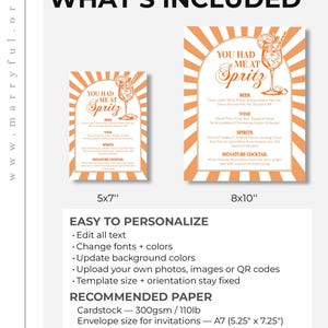 Italian Spritz Bar Menu, Citrus Cocktail Sign, Editable Printable Summer Party Decor Template 027AS-BAME imagem 3