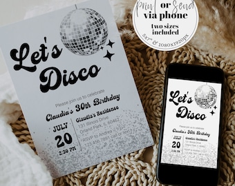 Editable Let's Disco Retro Birthday Party Invitation | Groovy 70s Disco Birthday Party | Adult Birthday Any Age | Instant Download #065d