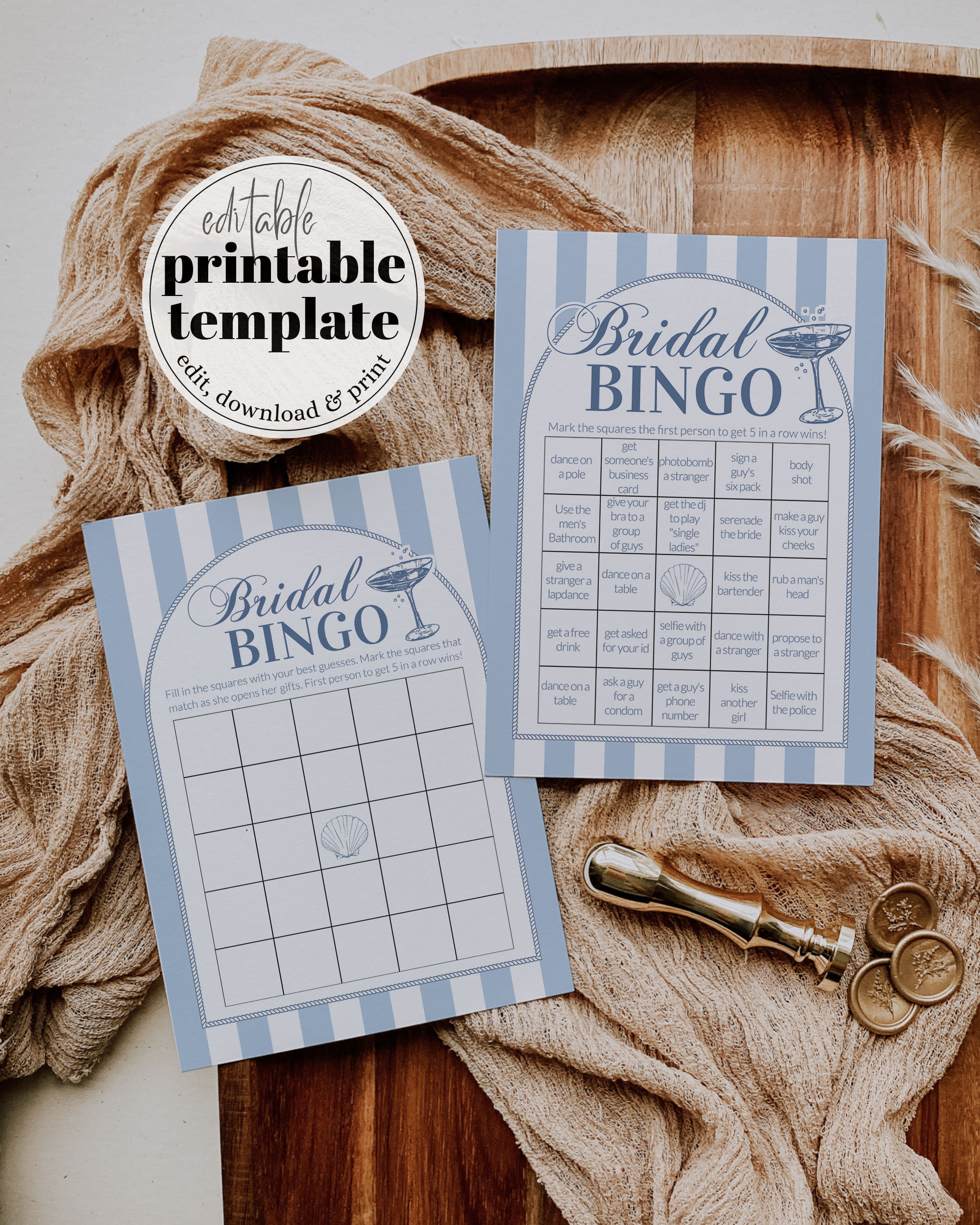 Küsten Bachelorette Bingo Spiel für den letzten Toast auf Küstenparty, Nautische Bachelorette Brautdusche Bingo druckbare Vorlage #072