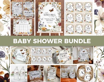 Love Bug Baby Shower Bundle Template, Wildflower Ladybug Gingham A Little Lovebug Theme 100LB-BSBUNDLE
