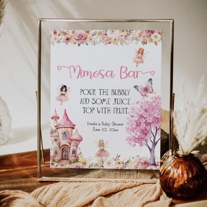 Fairy Garden Mimosa Bar Schild, editierbarer Schmetterling Baby Shower Decor, Barkarte, Cocktailkarte Schild, Feendekorationen Geburtstag Printable #068