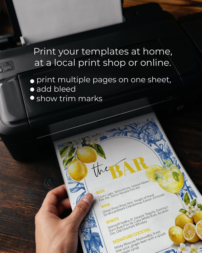 Limoncello Spritz Bar Menu Template, Citrus Lemon Amalfi Coast Bridal Shower Sign 102LE-BAME image 9
