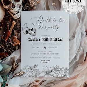 Death to my 20s Halloween Birthday Invite Adults Gothic 30th Birthday Invitation Editable Template Funeral 30th Birthday RIP 20s #077