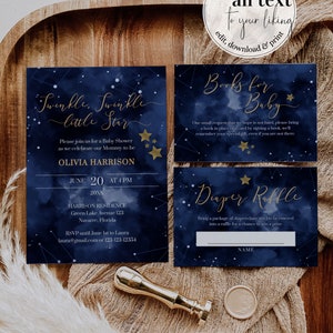 Twinkle Twinkle little Star Baby Shower Invitation with Moon and Stars | Celestial Invitation Template for Gender Reveal or Birthday #066