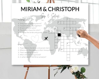 Wedding Crossword Puzzle perfect game for wedding Guests, Unique travel themed Decoration Sign | Printable Template #072