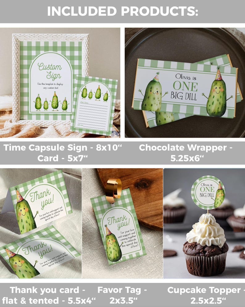 Pickle First Birthday Bundle Template, One Big Dill Party Invitation and Decor Set 012PI-BBUNDLE afbeelding 5