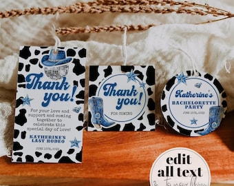 Denim and Diamonds Favor Tags, Blue Cowgirl Birthday or Bachelorette Printable 022BLDC-TLST