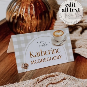 Coffee Baby Shower Place Cards Template, Brunch Food Labels Tent Cafe Table Decor 088CO-PLCA