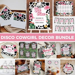 Editable Disco Cowgirl Party Bundle | Space Cowgirl Bachelorette Decorations | 12 Instant Download Templates included #022