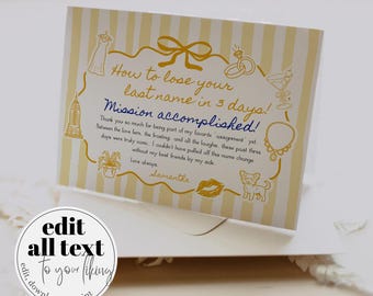 How to Lose Your Last Name Thank You Card Template, Stripe Bridal Note 089YE-THCA
