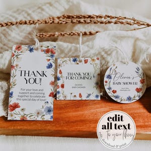 Etichette per bomboniere per baby shower del 4 luglio con fiori di campo, modello adesivo con etichetta di ringraziamento floreale rosso, bianco e blu per barbecue del Giorno dell'Indipendenza #072
