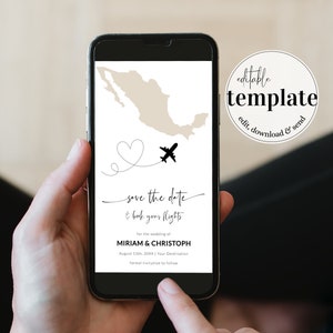 MEXICO Destination Wedding Invitation | Travel Themed Wedding Save the Date | Digital Beach Wedding Invite | Editable Template #072w
