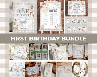Chicken First Birthday Bundle, Gender Neutral Farm Chicken 1st Bday Party Template 005BE-BBUNDLE