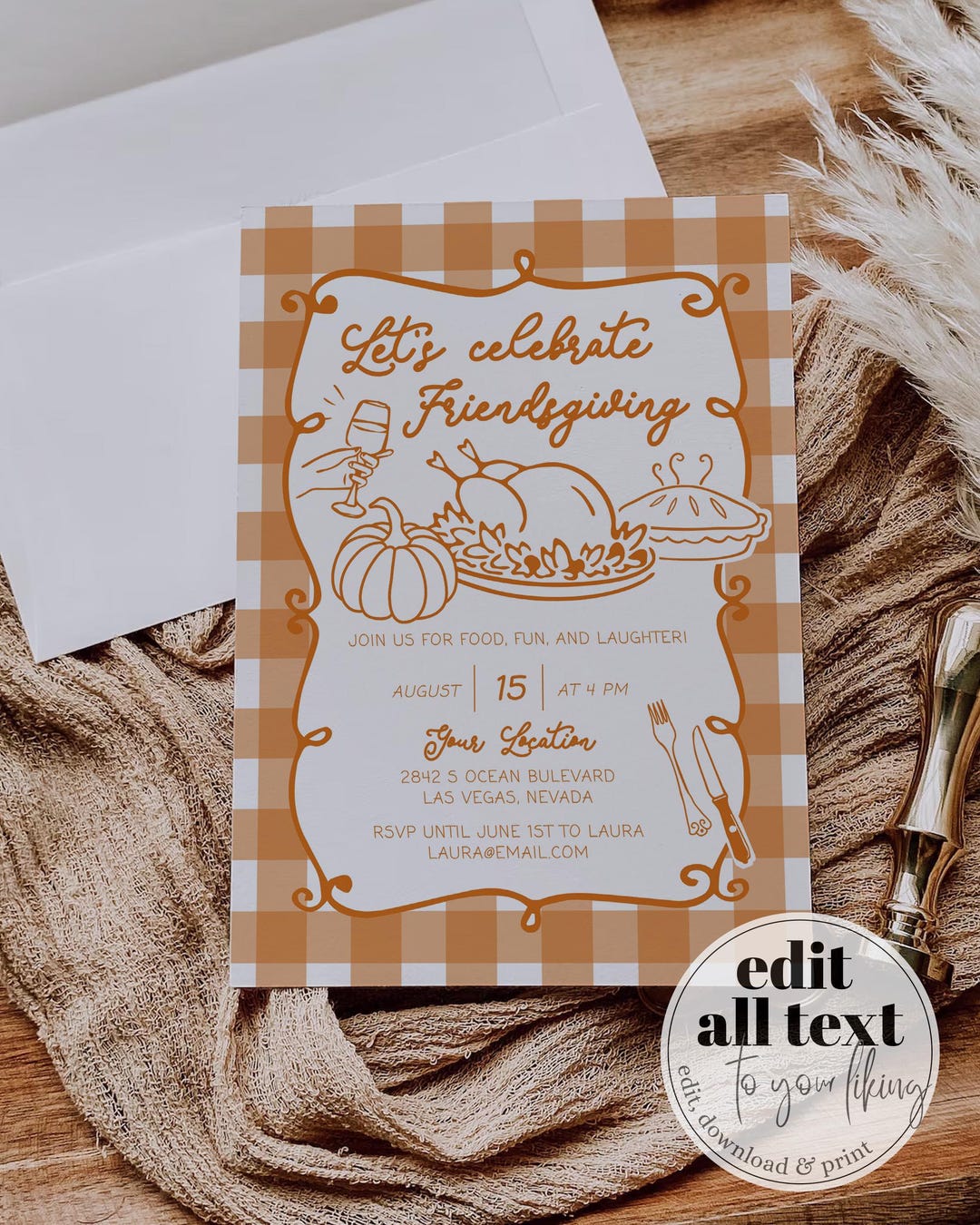 Printable Inv Whimsical Friendsgiving Dinner Invitation Template Customizable ...