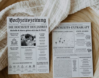 DEUTSCH Hochzeitszeitung | Newspaper Wedding Program Template, Editable Program Template with Timeline, Itinerary and Crossword Puzzle #065b