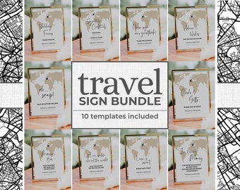 Destination Wedding Sign Bundle | Travel Wedding Decorations | Editable Passport Sign | Boarding Pass Poster | Printable Template #072w